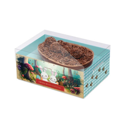 🐰🍫 Caixa para Ovo de Páscoa 250g com Colher – Tampa Transparente