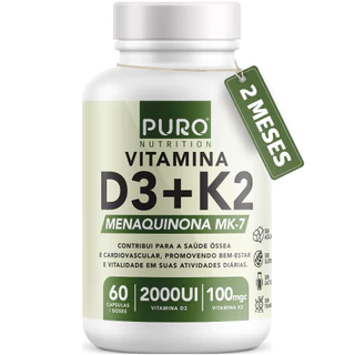 Vitamina D3 + K2 Puro Nutrition 2000 iu D3 com 100mcg de Vitamina K2 MK-7, 60 Cápsulas