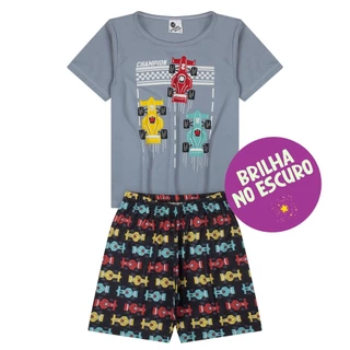 Pijama Infantil Menino Racer Brilha no Escuro Cinza+Preto Conjunto Verão Manga Curta Tam 3 ao 14 em Oferta na Shopee