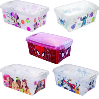 Caixa Organizadora com Trava 4,2L Disney Mickey, Minnie, Stitch, Princesas e Homem Aranha em Oferta na Shopee