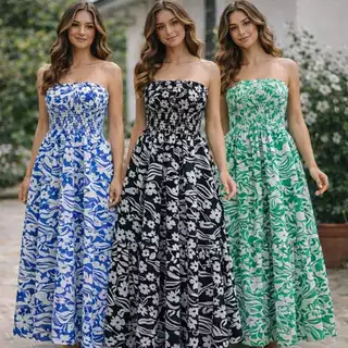 Vestido Longo estampada-tomara Que Caia Floral Feminino com Lastex – Moda Verão em Oferta na Shopee