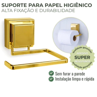 Suporte Porta Papel Higiênico Dourado Parede Banheiro Adesivo Resistente Future em Oferta na Shopee