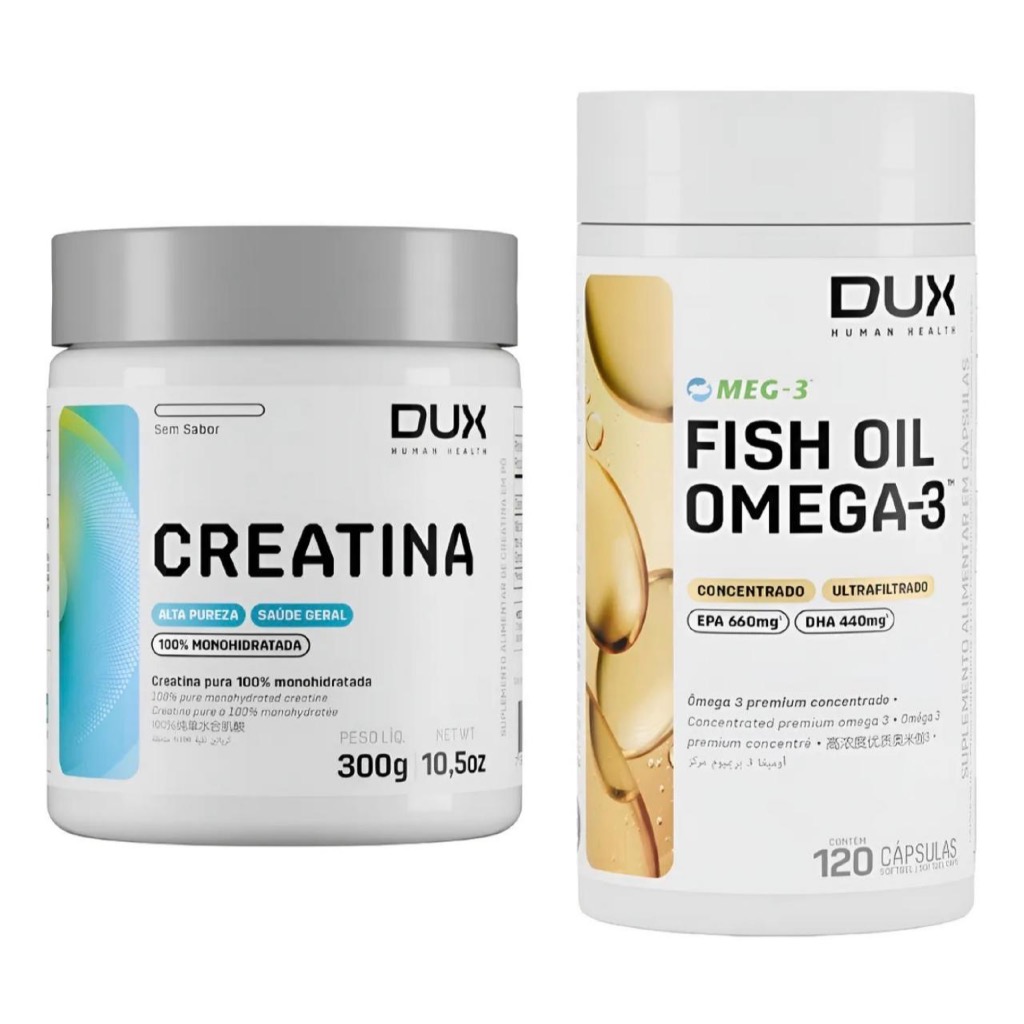 kit dux creatina + omega 3 fish oil 120 capsulas dux | Shopee Brasil