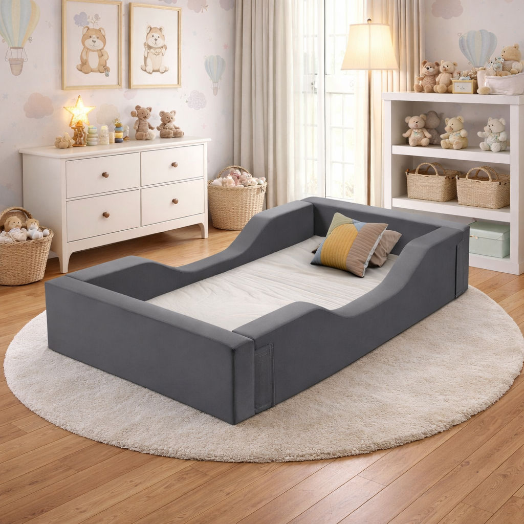 Cama Infantil Montessoriana Proteção Lateral De Espuma D28 Conforto e ...