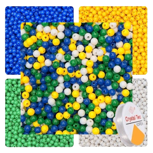 Kit 300 Bolinhas 6mm Verde e Amarelo Cores do Brasil Miçangas + Fio de Silicone Artesanato em Oferta na Shopee