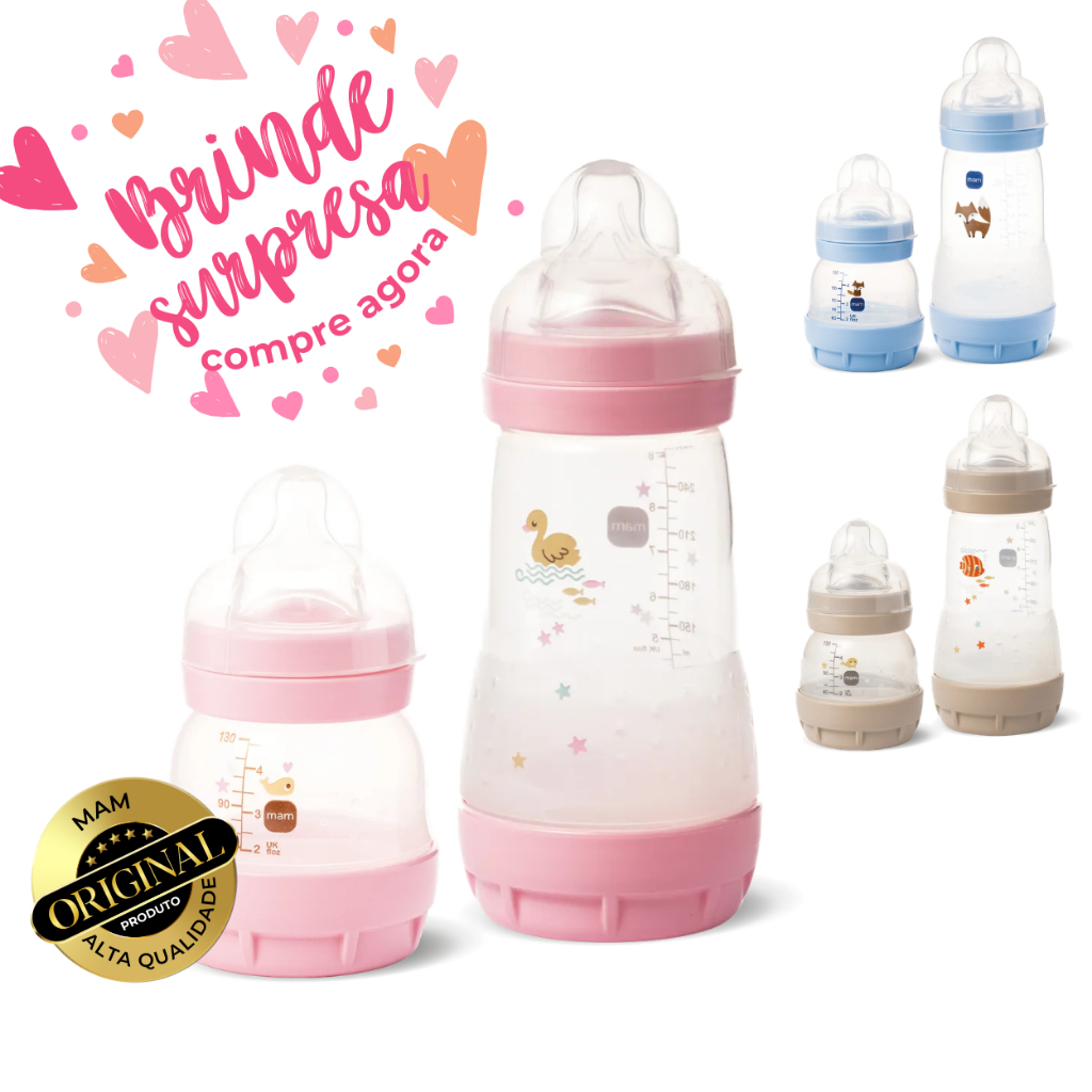 Kit 2 Mamadeira Mam Easy Start Starter Set Anticólica Rosa Menina
