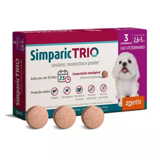 Simparic Trio Antipulgas, Carrapatos e Vermífugo para Cães de 2,6 a 5kg 3 Comprimidos 6mg Zoetis em Oferta na Shopee