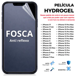 PelÍcula Hidrogel PREMIUM FOSCA Anti Impacto FLEXÍVEL para iPhone 16.15.14.13.12.11.XR.XS.8.7