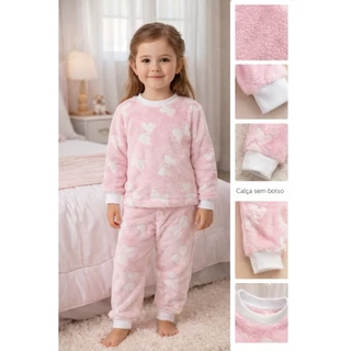Pijama infantil inverno brilha no escuro menina LAÇO - REF:  1422 em Oferta na Shopee
