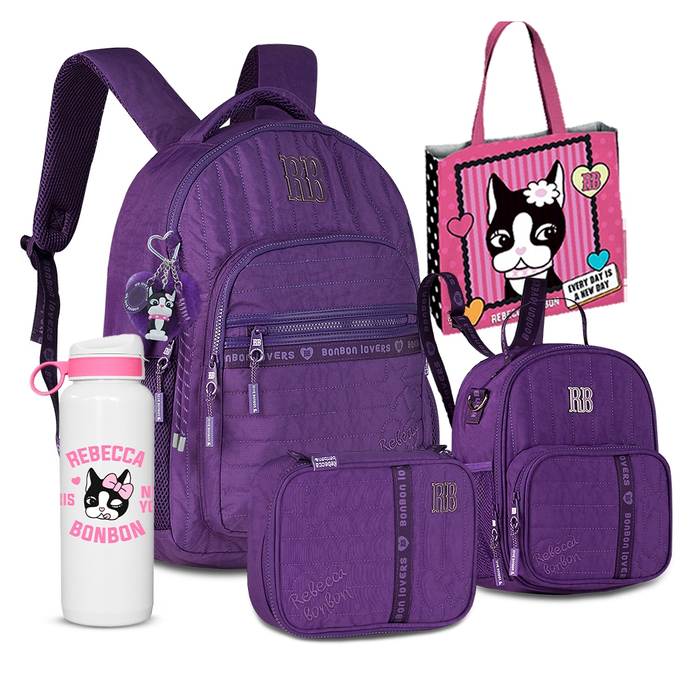 Kit Mochila Espaçosa Rebecca Bonbon Feminina Estojo Amplo