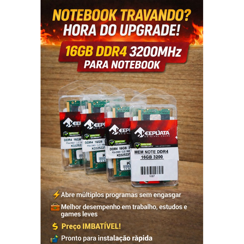 Memória RAM 16GB DDR4 3200MHz Notebook SODIMM KeepData Original Lacrada