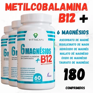 6 MAGNÉSIOS + B12 METILCOBALAMINA | 60 CÁPSULAS 5OOmg-ENVIO IMEDIATO