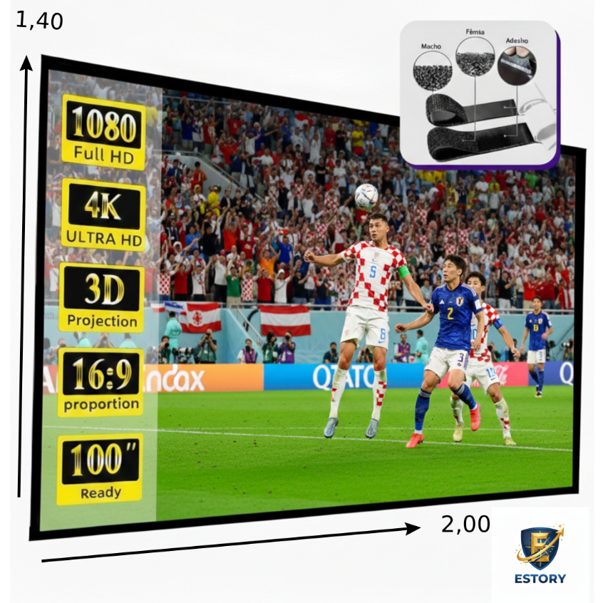 Tela Telão Projetor Projeção 4k Full HD 100 Polegadas Com Velcro Marca ...