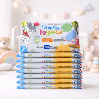 Kit 10 Pacotes Toalhas Umedecidas TURMINHA DA BAGUNÇA - 50 Folhas 20 x13 cm - 98% Água em Oferta na Shopee