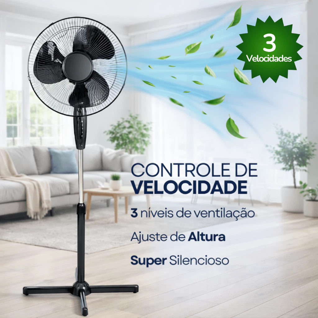 Ventilador de Coluna 40cm Turbo 3 Velocidades Preto