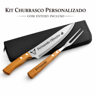 Kit Churrasco Personalizado 2 Peças Faca e Garfo com Estojo | Gravação a Laser Profissional