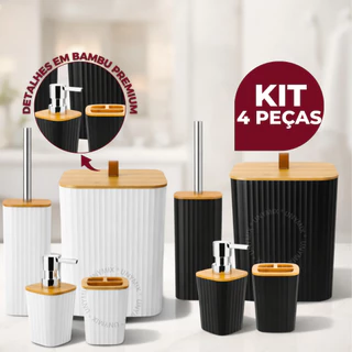 Kit Banheiro Quadrado em Bambu com Lixeira Luxo e Puxador de Couro em Oferta na Shopee
