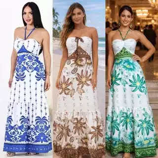 Vestido feminino longo estampado estilo tamara que cai em Oferta na Shopee