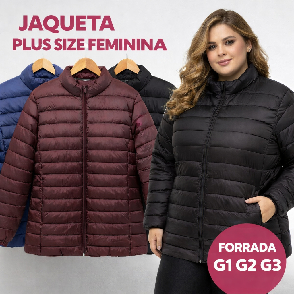 Jaqueta Plus Size Feminina Forrada G1 G2 G3 Quentinha bolsos