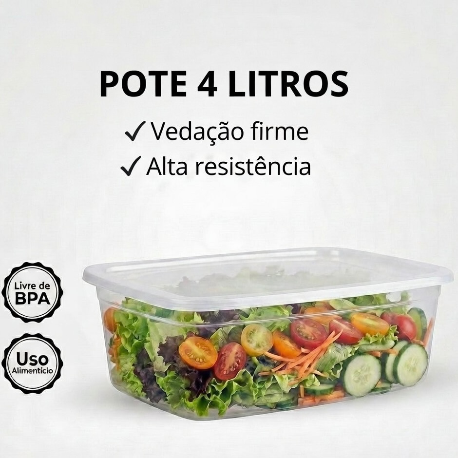 Kit Potes Com Tampa Premium 4L Transparente Armazenamento Al