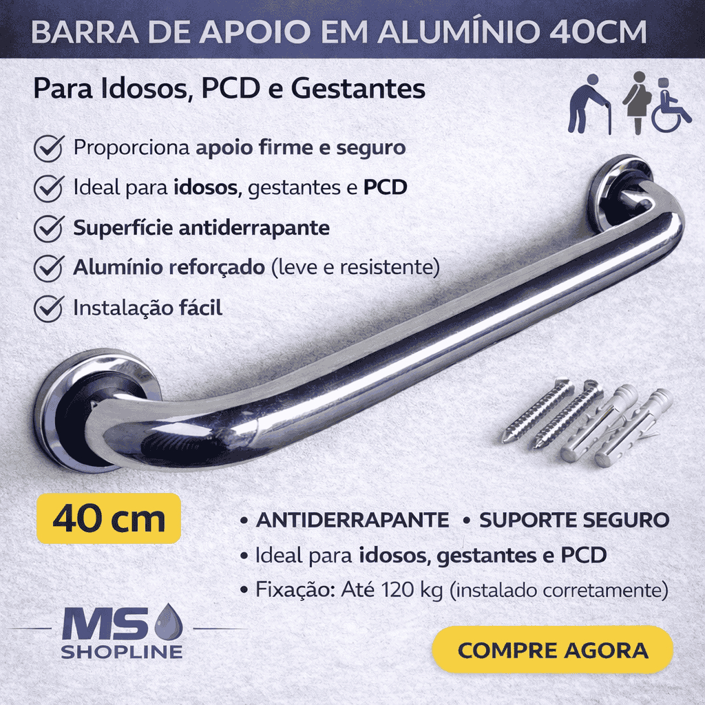 Barra de Apoio em alumínio 40cm para Idosos, PCD e Gestantes | Shopee ...