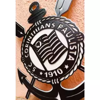 Quadro em MDF 3D - Corinthians - Diâmetro 40cm com dupla face para aplicação ou suporte de mesa