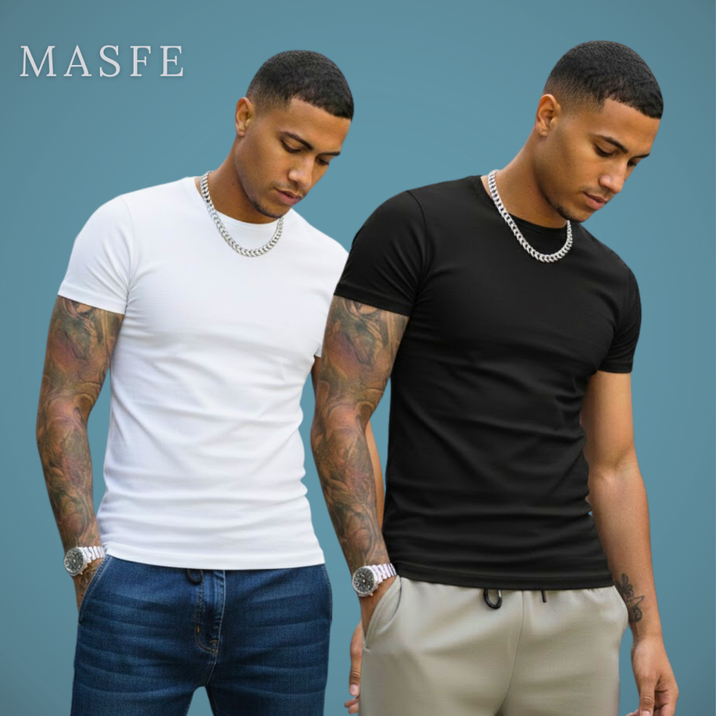 Kit c/2 Camiseta Canelada Masculina Slim Fit Estilo Americano - Caimento Justo ao Corpo Confortável