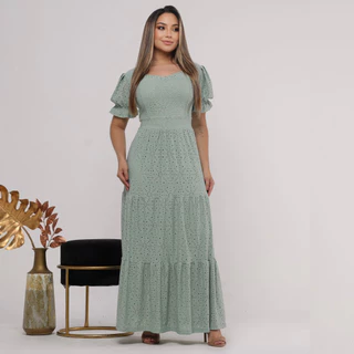 Vestido Longo Três Marias Feminino Na Laise De Malha Colorido em Oferta na Shopee