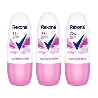 Kit 03un Desodorante Antitranspirante Roll On Rexona Powder Dry 72h 30ml