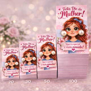 Kit Lembrancinhas Dia da Mulher Brinco Pérola 6mm Pronta Entrega Tag Feminina Glossy  kits 20 50 100 em Oferta na Shopee