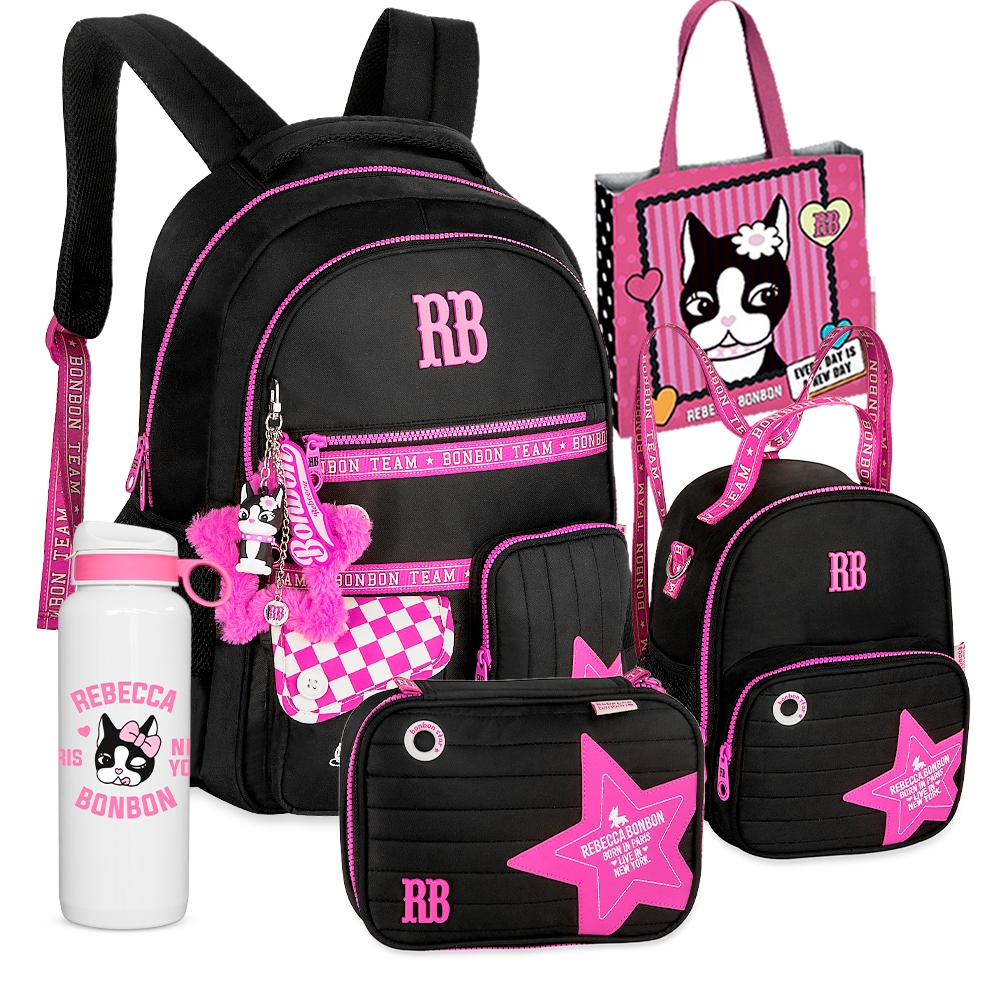 Kit Mochila Espaçosa Costas Estojo Box 100 Pens Lancheira Alça