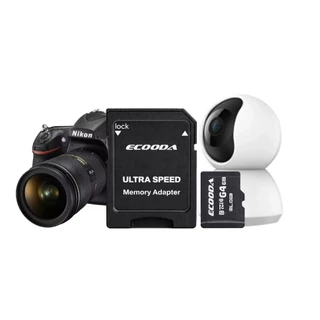 Cartão de Memória SD Classe10 64gb ECOODA Com Adaptador Para Câmera Fotográfica Profissional Notebook, Videos e Arquivos