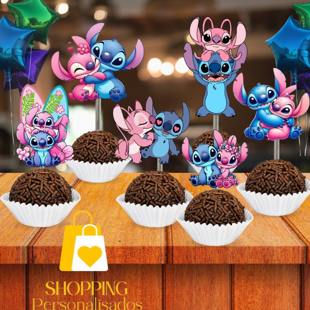 50 Tags Toppers P/ Docinho Stitch e Angel Para festa, brigadeiro ...