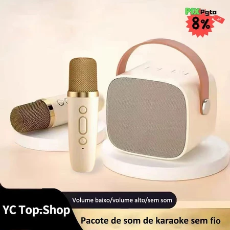 K1 Karaoke Alto Falante Bluetooth Com 2 Microfones Amplificador Estéreo