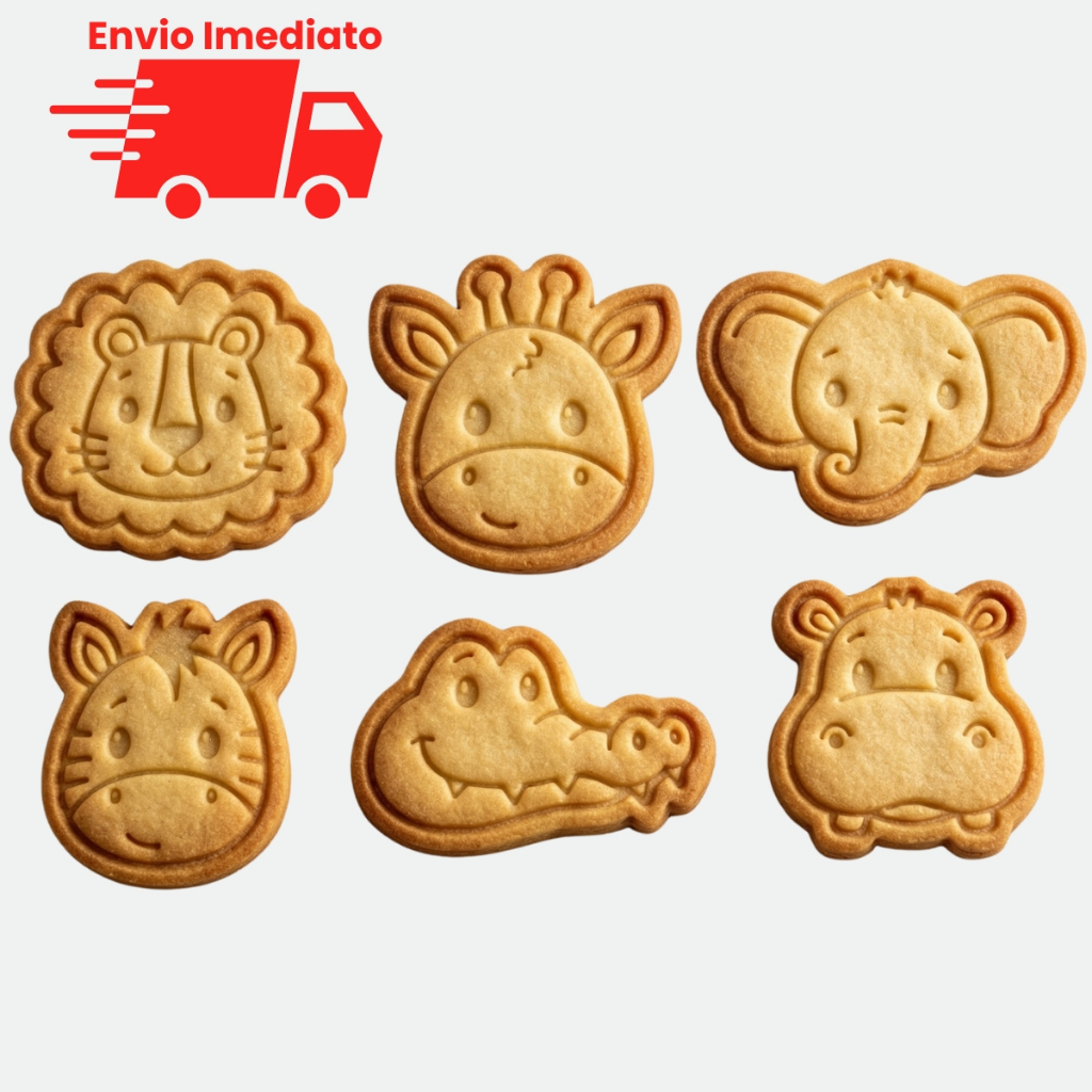 Kit 6 Cortador e Marcador Biscoito Safari Animais Leão Jacar