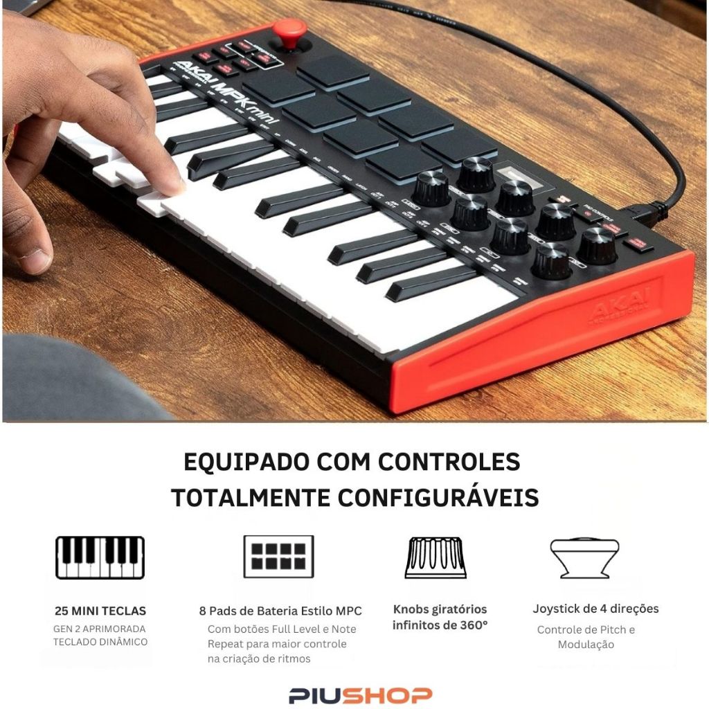 Teclado Midi Controlador Akai MPK Mini MK3 25 Teclas 8 Pads 2
