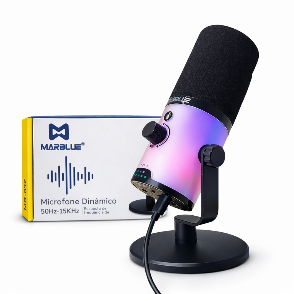 Microfone USB Gamer RGB Streaming Podcast Profissional Dinâmico Para PC ...