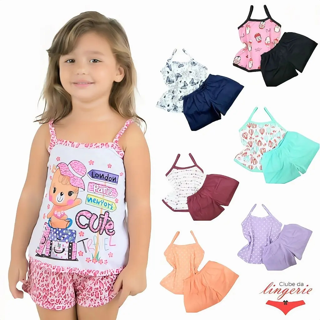 Pijama Infantil Feminino Verão Conjunto Short e Alcinha Malha Confortável Tamanhos 2 4 6 8 10 em Oferta na Shopee