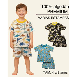 Conjunto de pijamas menino algodão premium confortável 4 a 10 anos em Oferta na Shopee