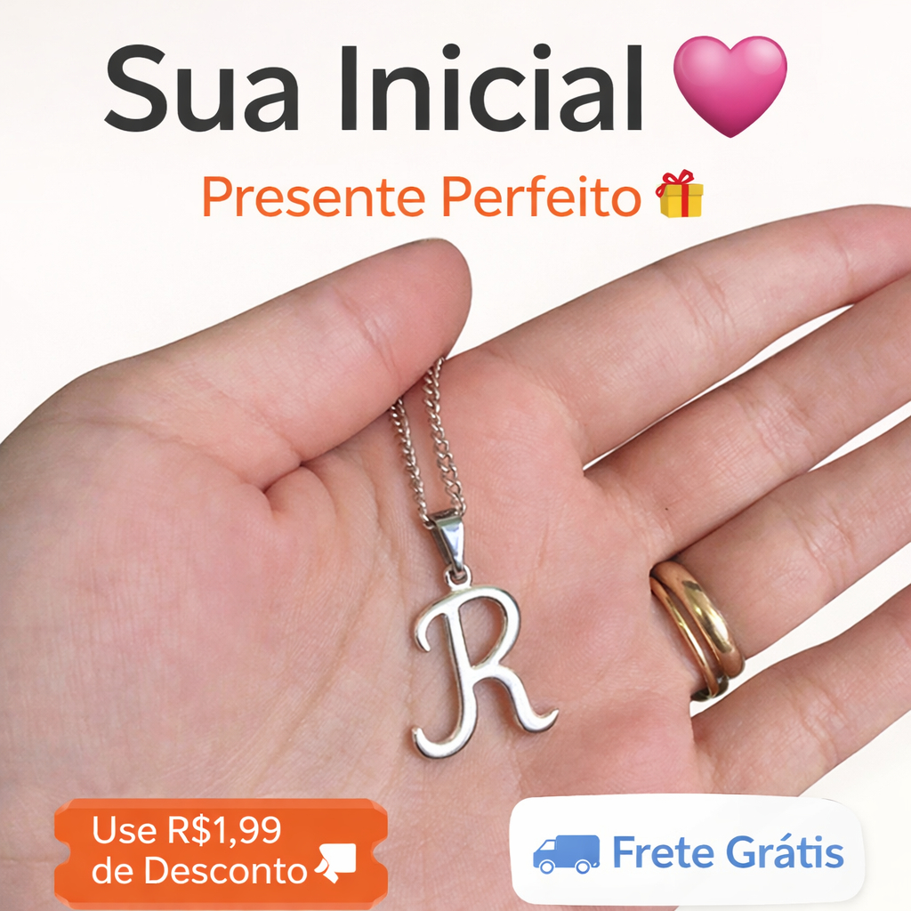 Colar Letra Personalizado Aço Inox Prateado Corrente Inicial Presente ...