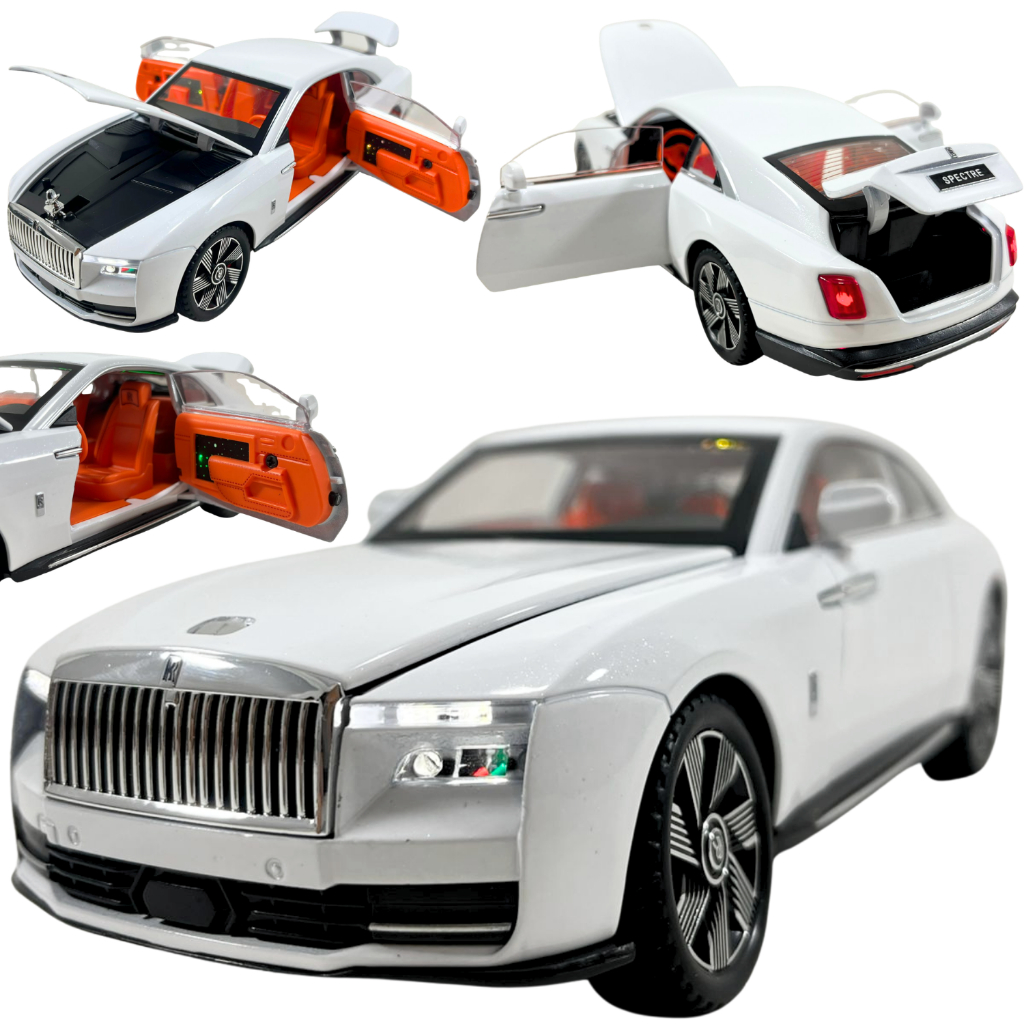 Carrinho metal de luxo Rolls royce abre porta com som e luz