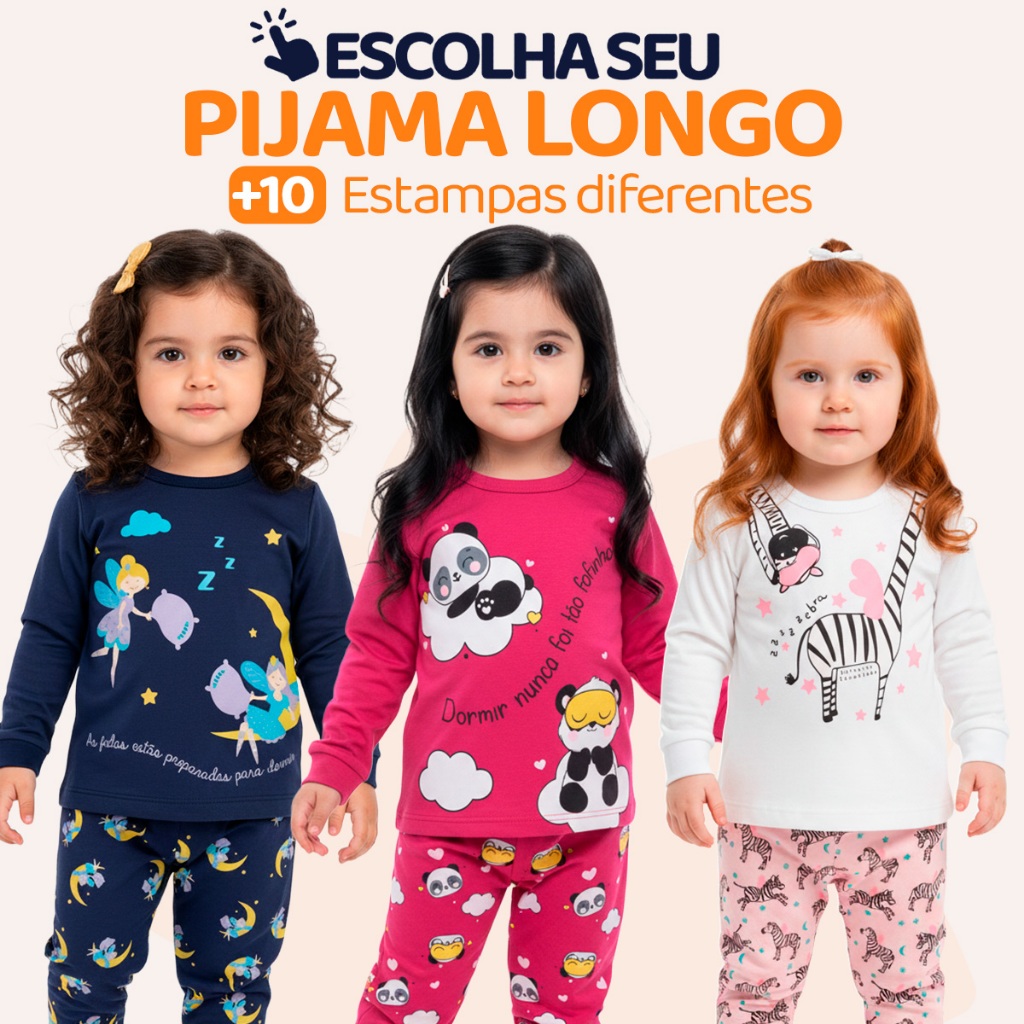 Pijama Infantil Bebe Menina Manga Longa Escolha Seu Modelo, Estampas Fofas e Conforto Infantil Feminino Frio Inverno l02 em Oferta na Shopee