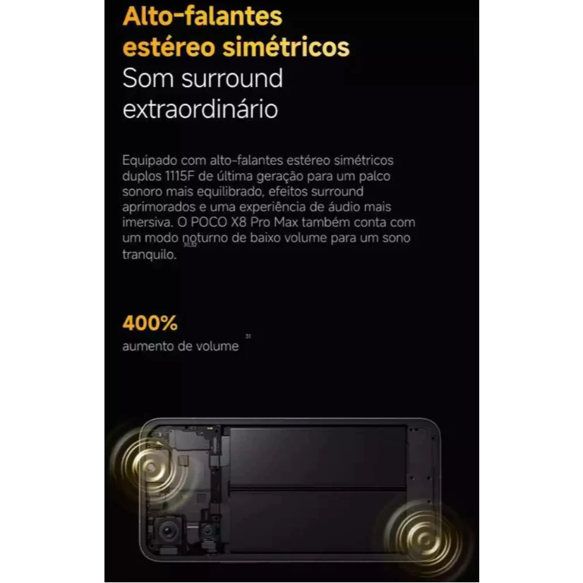 Ilustração dos alto-falantes estéreos simétricos e efeito de som surround do dispositivo