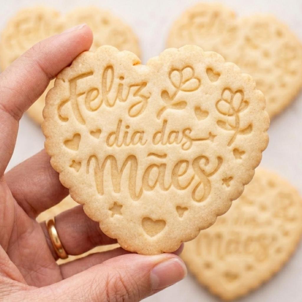 Carimbo + Cortador para Biscoito Coração Feliz dia das Mães