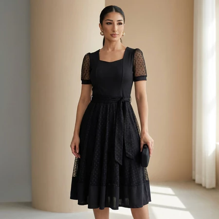 Vestido Mídi Godê Tule Feminino Moda Evangélica