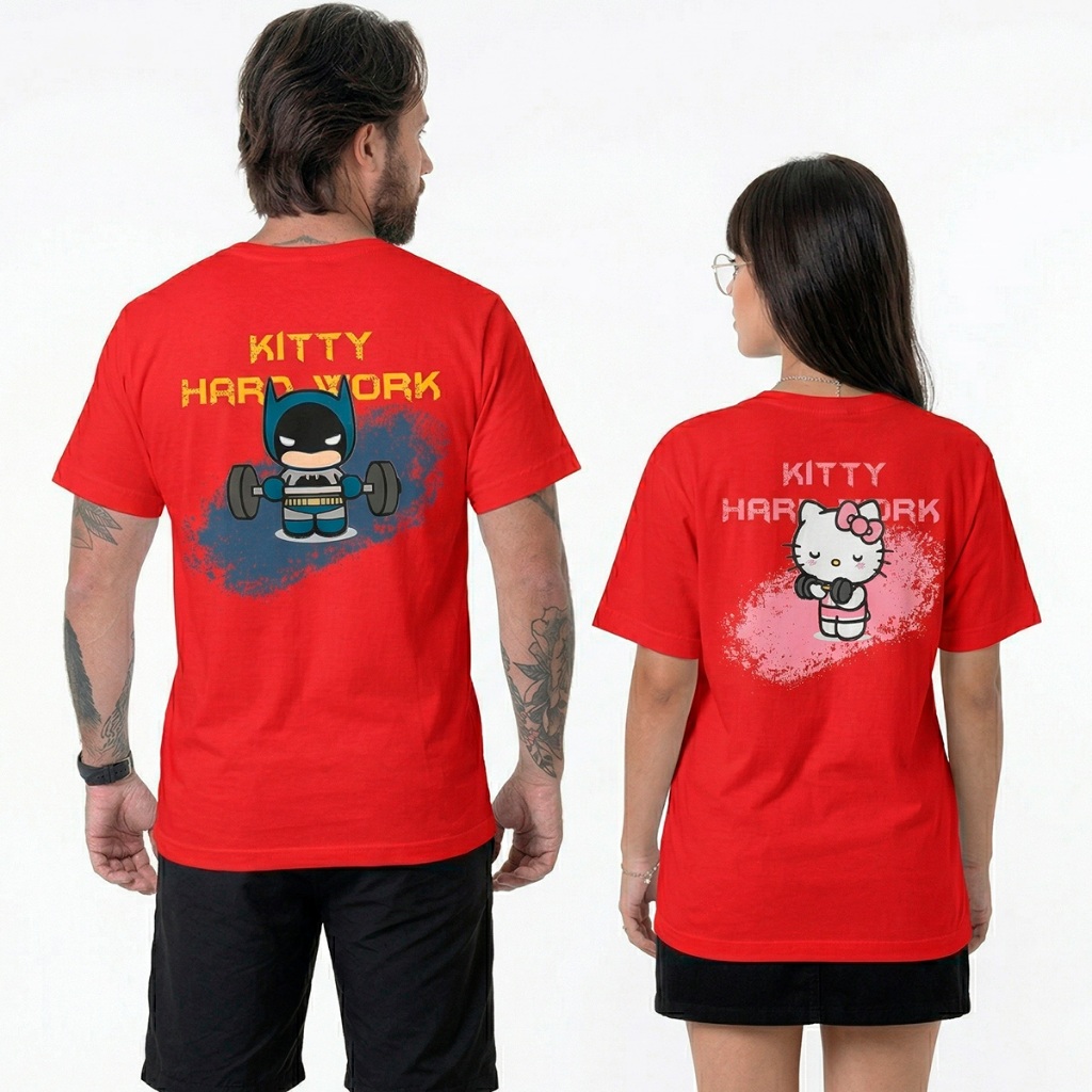 Kit Casal Treino Hello Kitty Hard Work T-Shirt Academia Conjunto 2