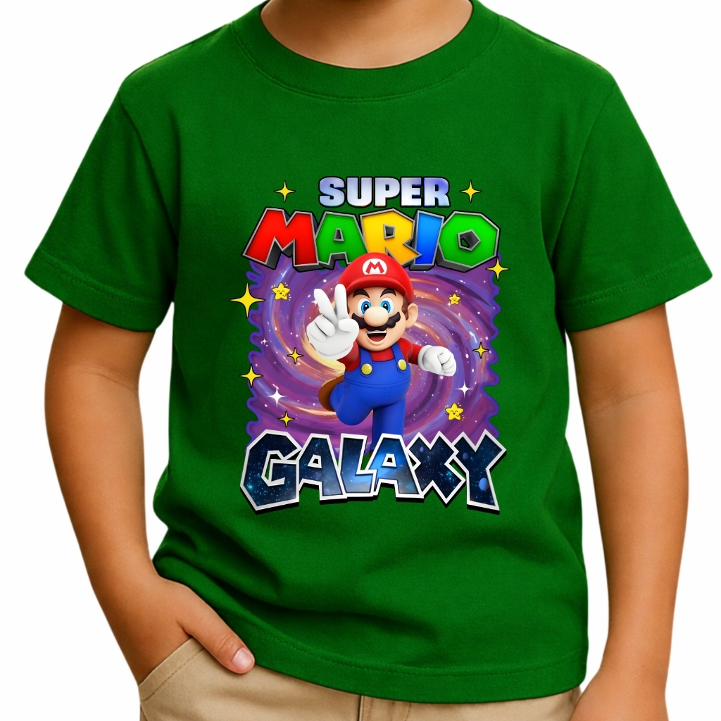 Camiseta SUper Mario Galaxy Infantil 100% Algodão Menino Game