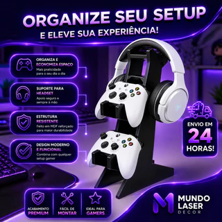 Suporte Controle Gamer Xbox One PS4 PS5 Fone Headset MDF Organizador Mesa Setup