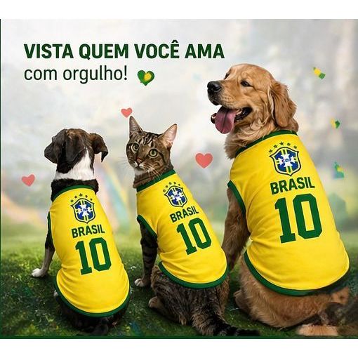 Roupa Pet Brasil Copa do Mundo Cachorro e Gato Roupinha da Copa do Brasil Camisa do Brasil