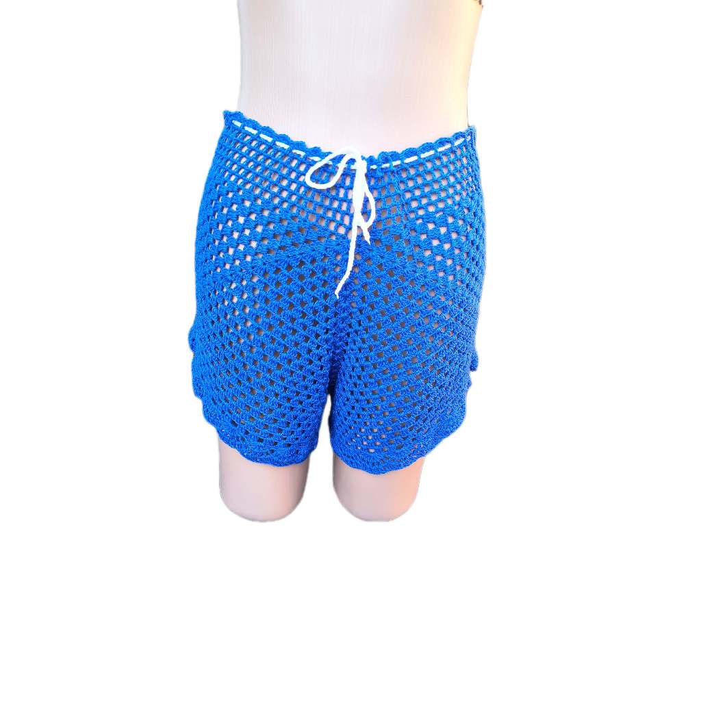 SHORT DE CROCHÊ FEMININO AZUL VERÃO | Shopee Brasil